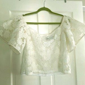 White drop sleeve lace top